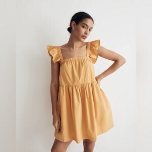 Madewell Flutter-Sleeve Square-Neck Mini Dress In Autumn Wheat Yellow Size Med